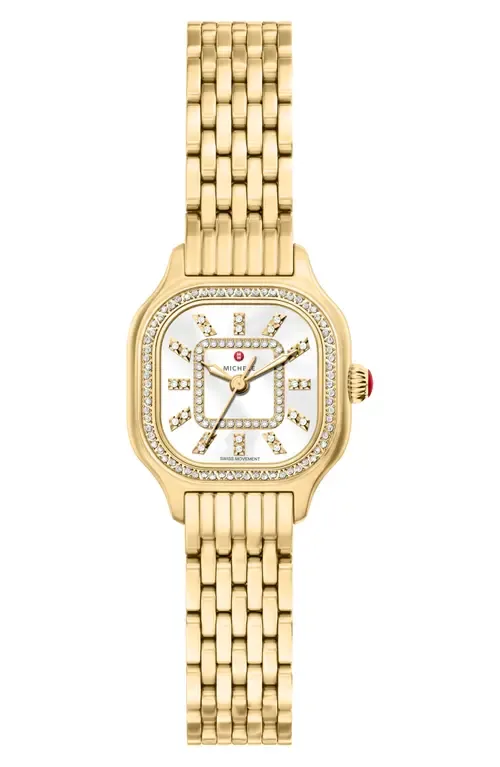 Mini Meggie Mother-of-Pearl & Diamond Bracelet Watch, 23mm x 25mm by MICHELE