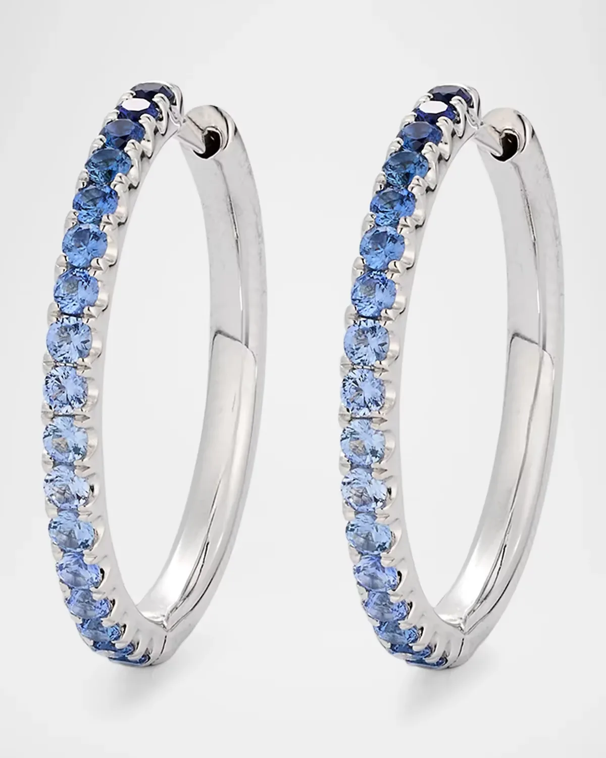 Rainbow 18K White Gold Ombre Blue Sapphire Hoop Earrings by Lisa Nik
