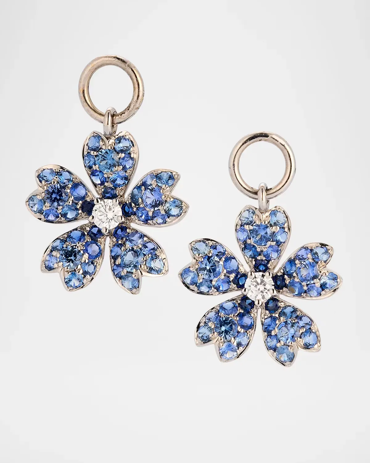 Rocks 18K White Gold Blue Sapphire Flower Earring Charms with Diamonds by Lisa Nik