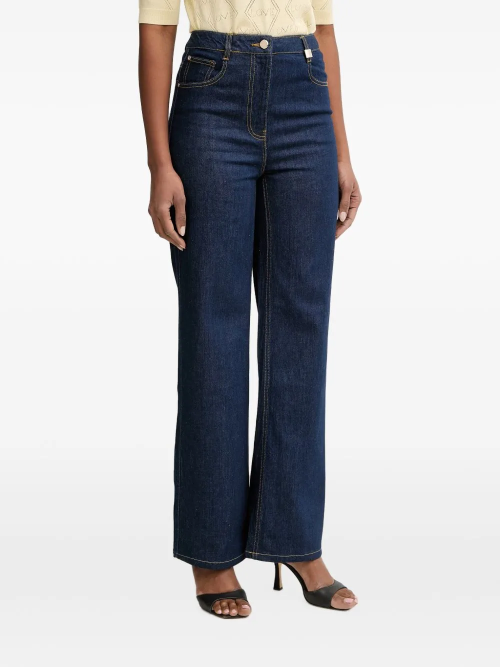 Contrast-Stitch Wide-Leg Jeans
