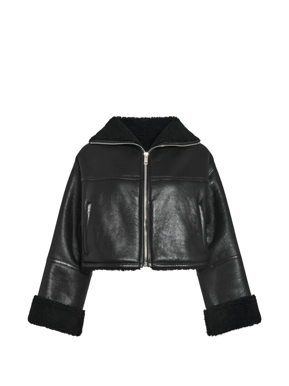 Shearling-Trim Cropped Jacket