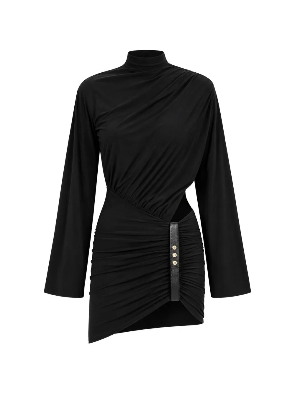 Luca Leather-Trimmed Draped Mini Dress