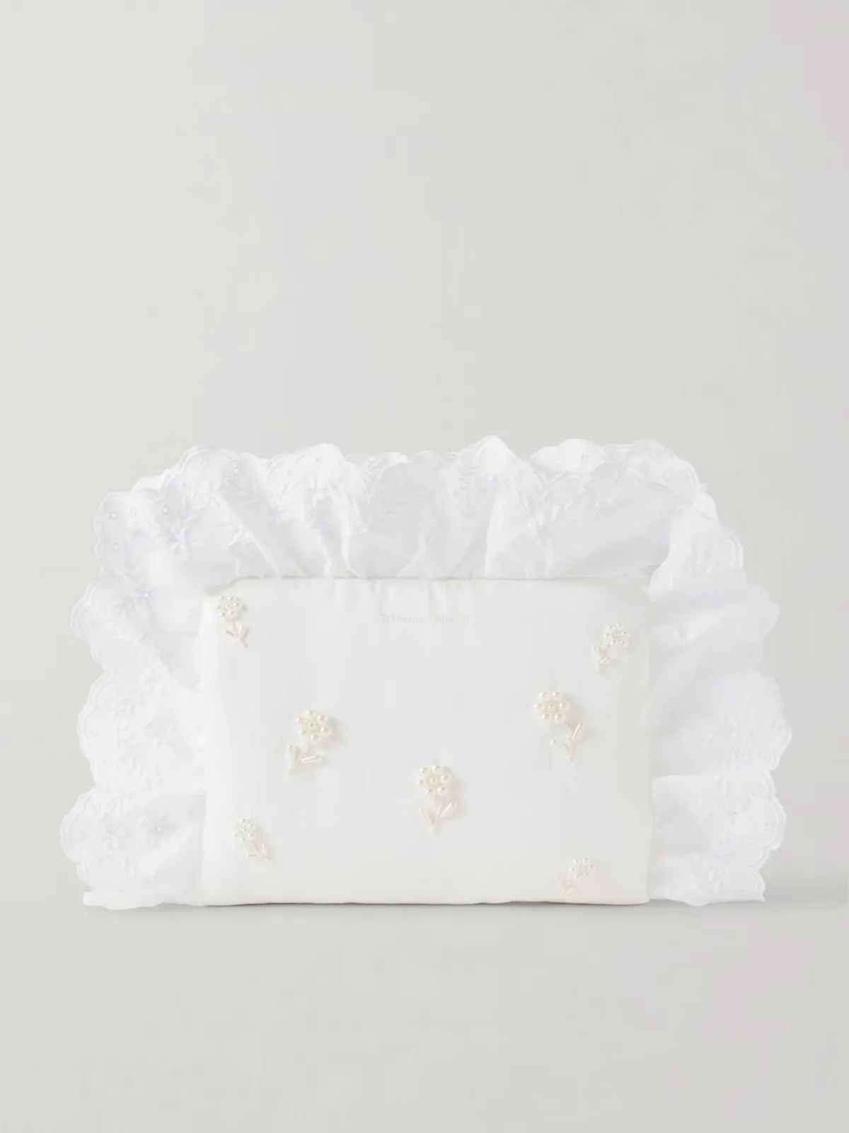 - Pillowcase Broderie Anglaise-trimmed Embellished Embroidered Twill Clutch - by Simone Rocha