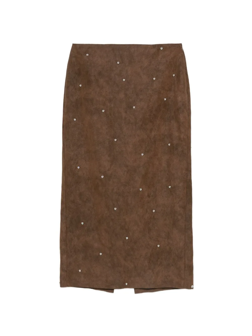 Stud-Embellished Suede-Effect Midi Skirt
