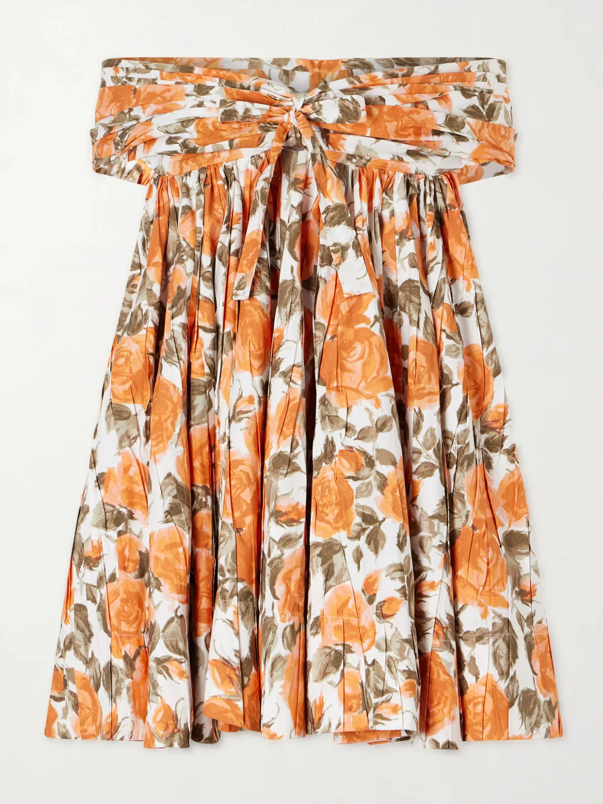 - Off-the-shoulder Gathered Floral-print Cotton-poplin Mini Dress -