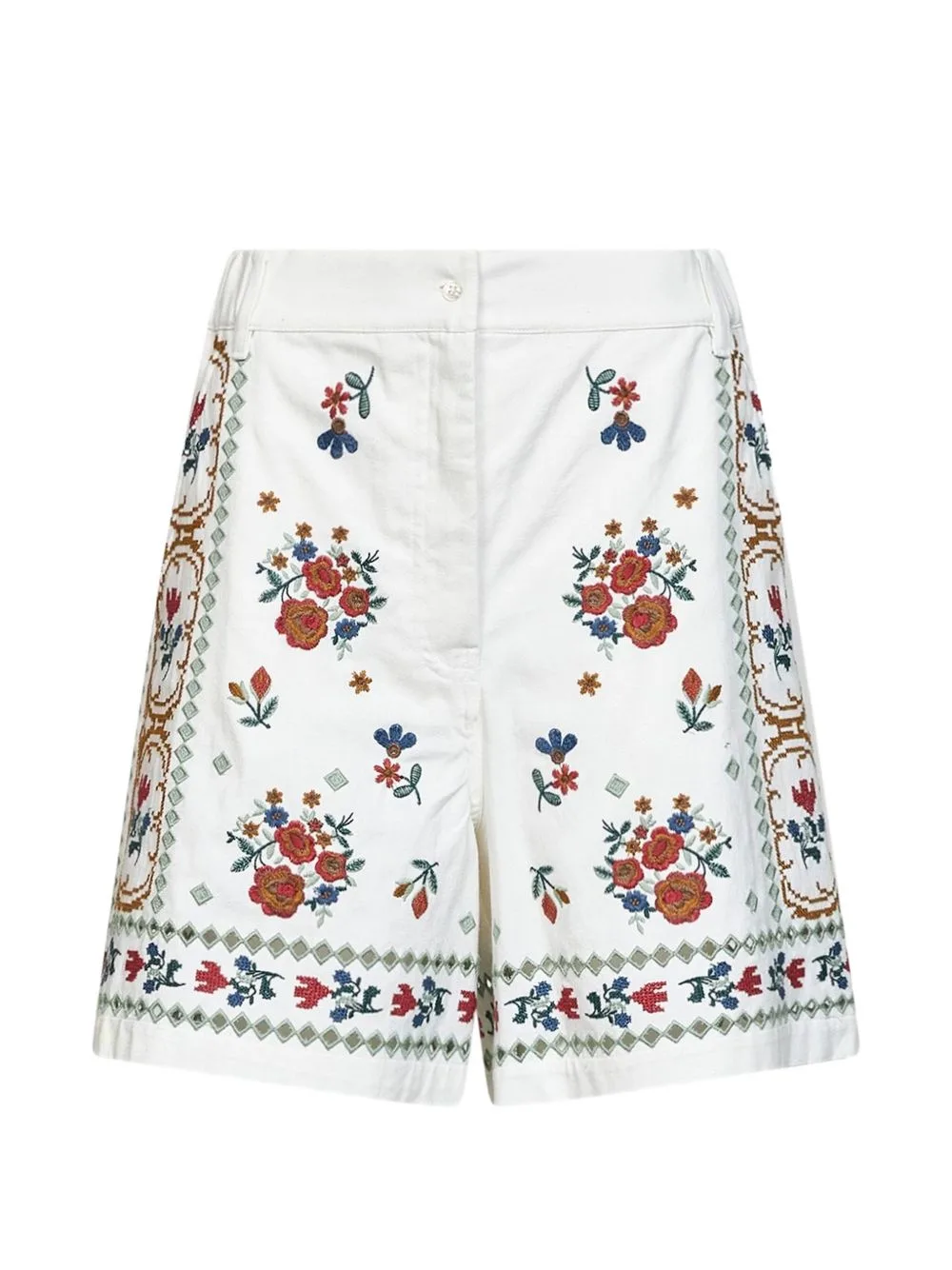 Floral-Embroidered Cotton Shorts