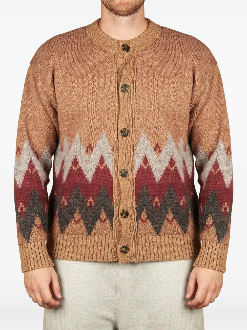 Chevron-Knit Button-Up Cardigan