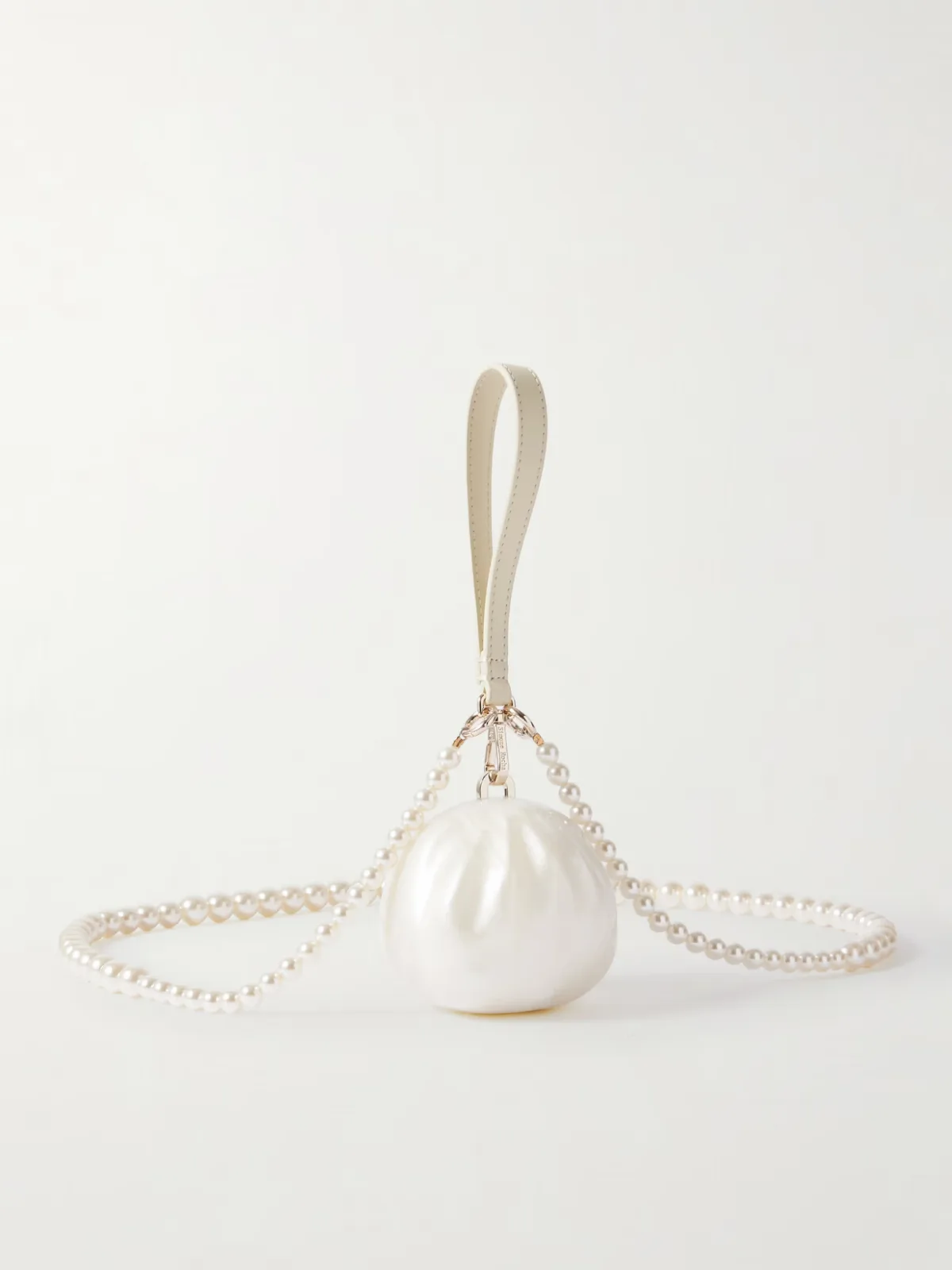 - Egg Dumpling Faux Pearl-embellished Leather-trimmed Acrylic Clutch -