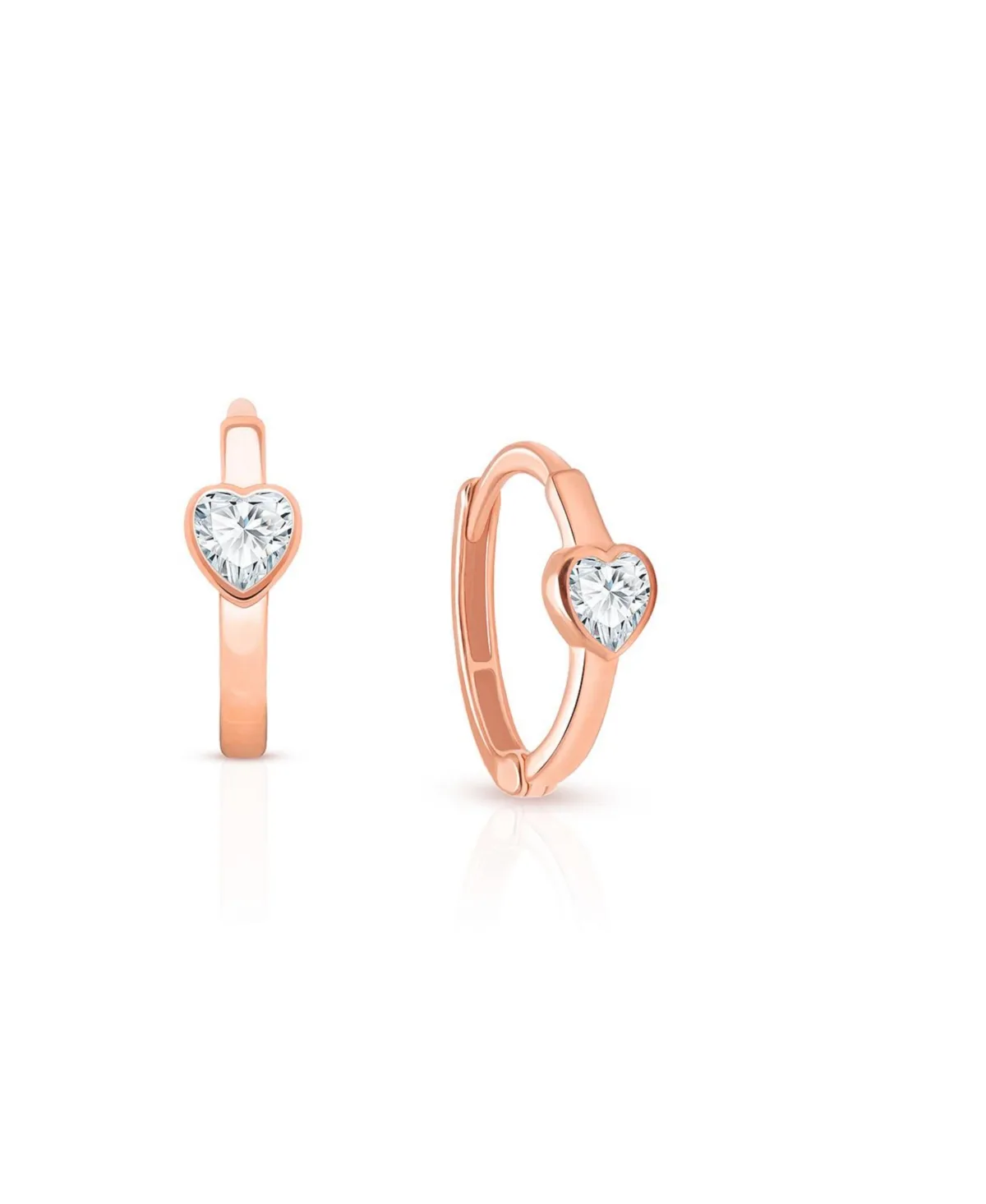 14K Gold True Love Clear Heart Huggie Hoop Earrings by Tiny Blessings