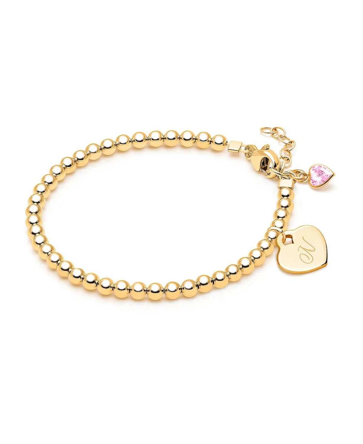 14K Gold 3mm Beads and Engraved Initial Bracelet by Tiny Blessings
