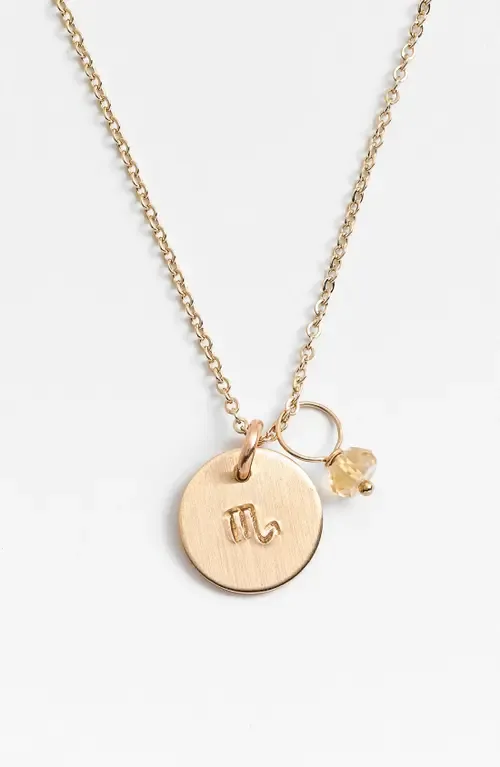 14k-Gold Fill & Semiprecious Birthstone Zodiac Mini Disc Necklace in Scorpio