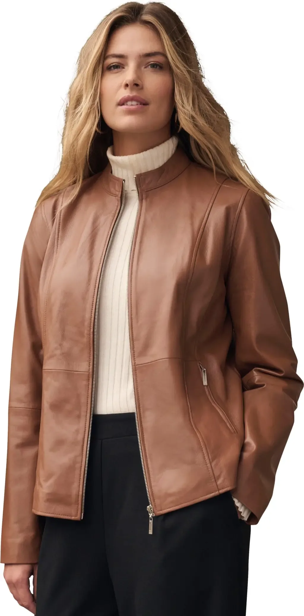 Zip Front Leather Jacket