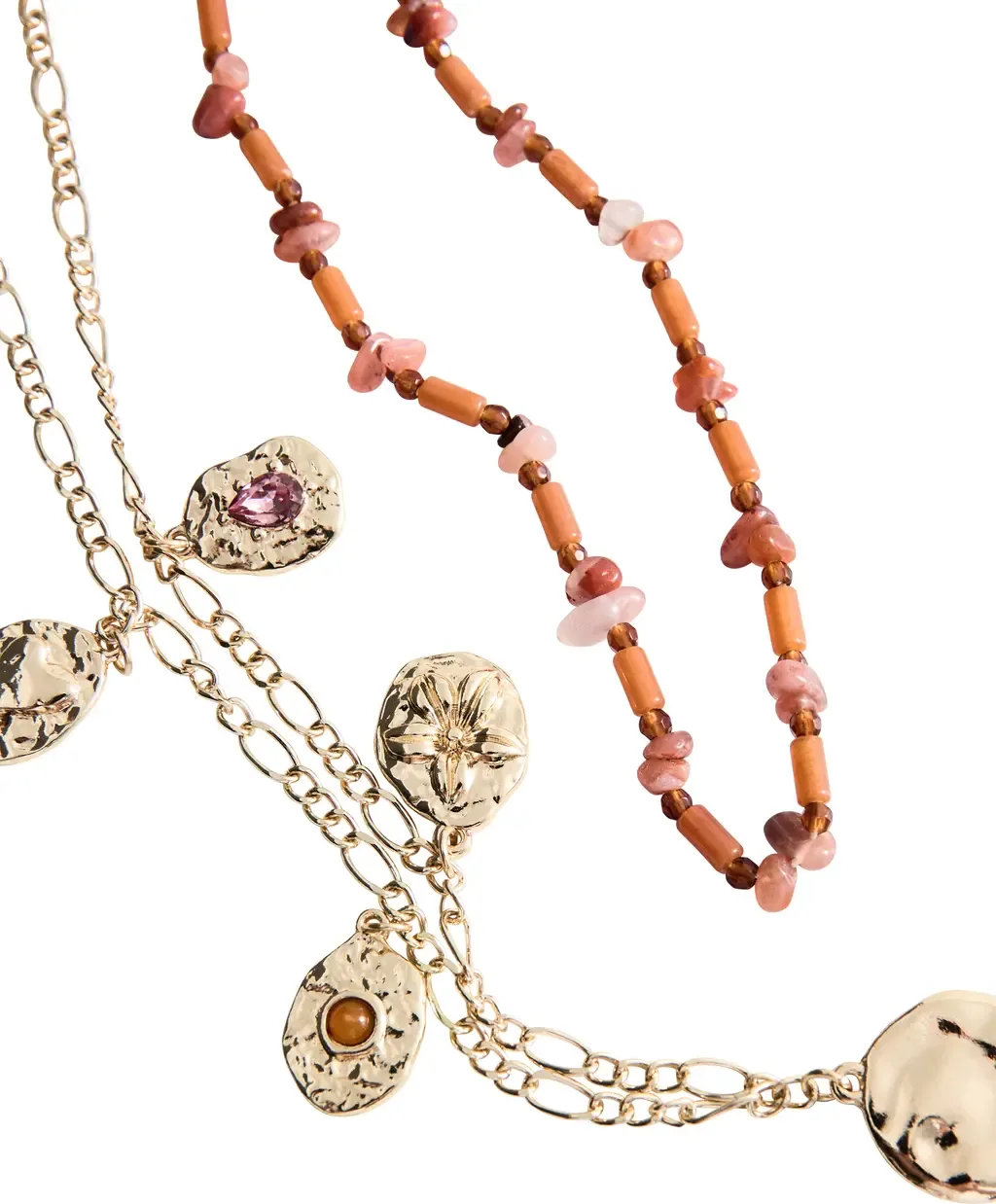 Set of 2 Medallion & Semi-Precious Stone Necklaces by MANGO