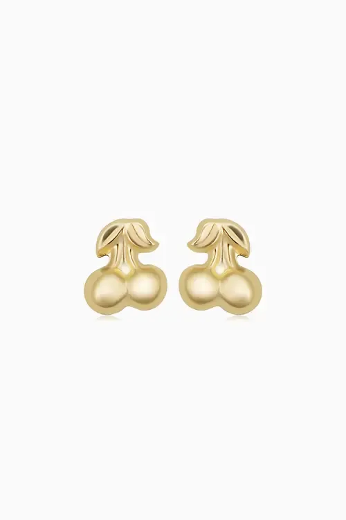 14K Yellow Gold Amarena Cherry Studs by Oradina