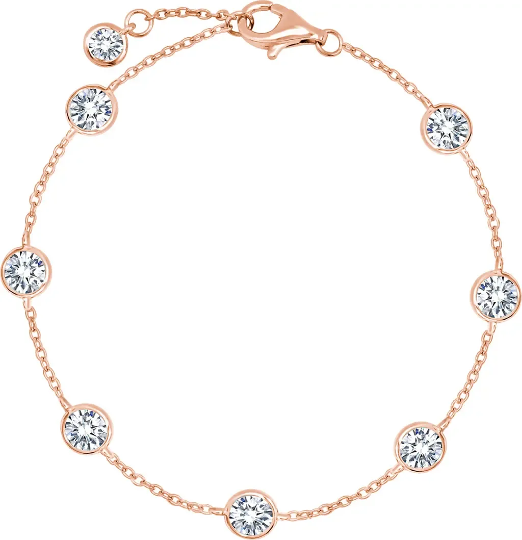 Cubic Zirconia Bezel Station Anklet in 18Kt Rose Gold/Clear Stone by Crislu