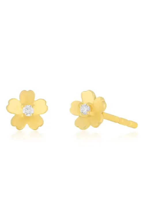 Mini Cherry Blossom Diamond Stud Earrings in 14K Yellow Gold by EF Collection