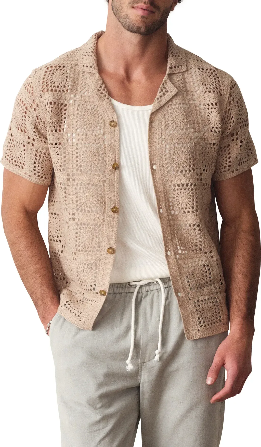 Callum Open Stitch Short Sleeve Button-Up Shirt