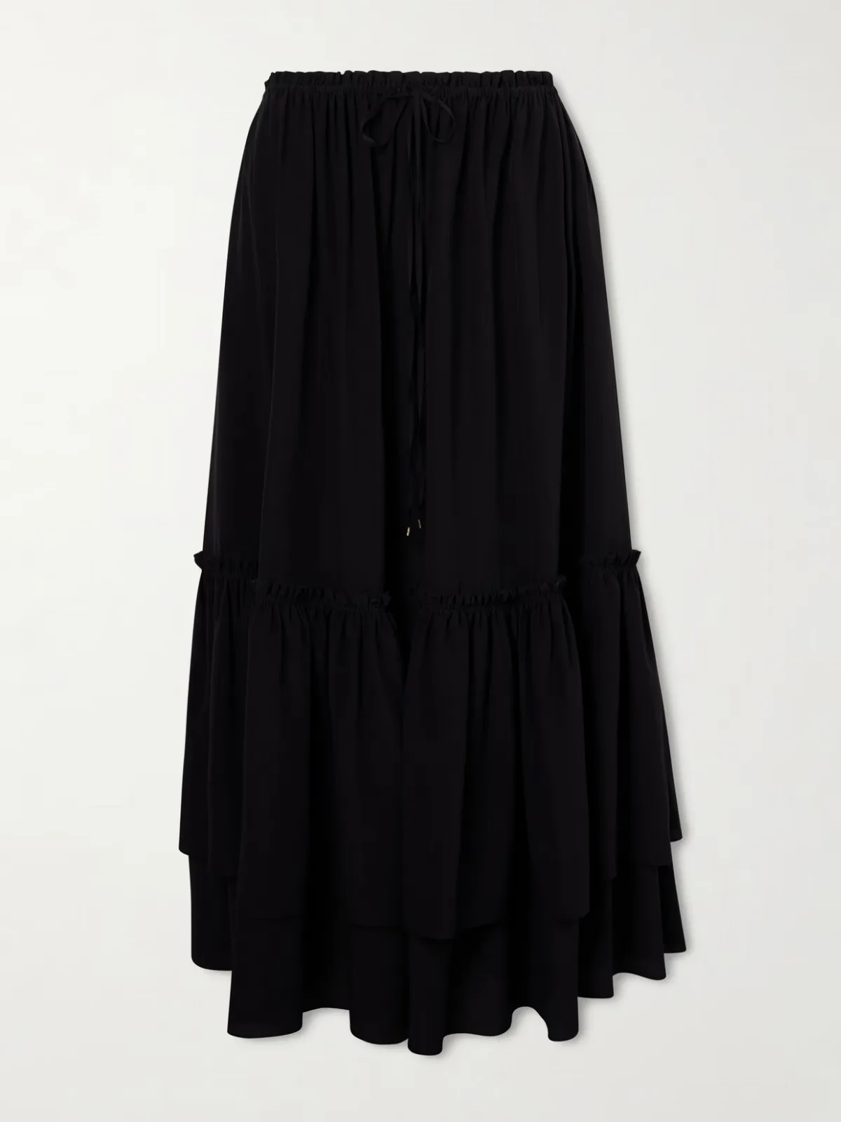 - Tiered Silk Crepe De Chine Maxi Skirt -