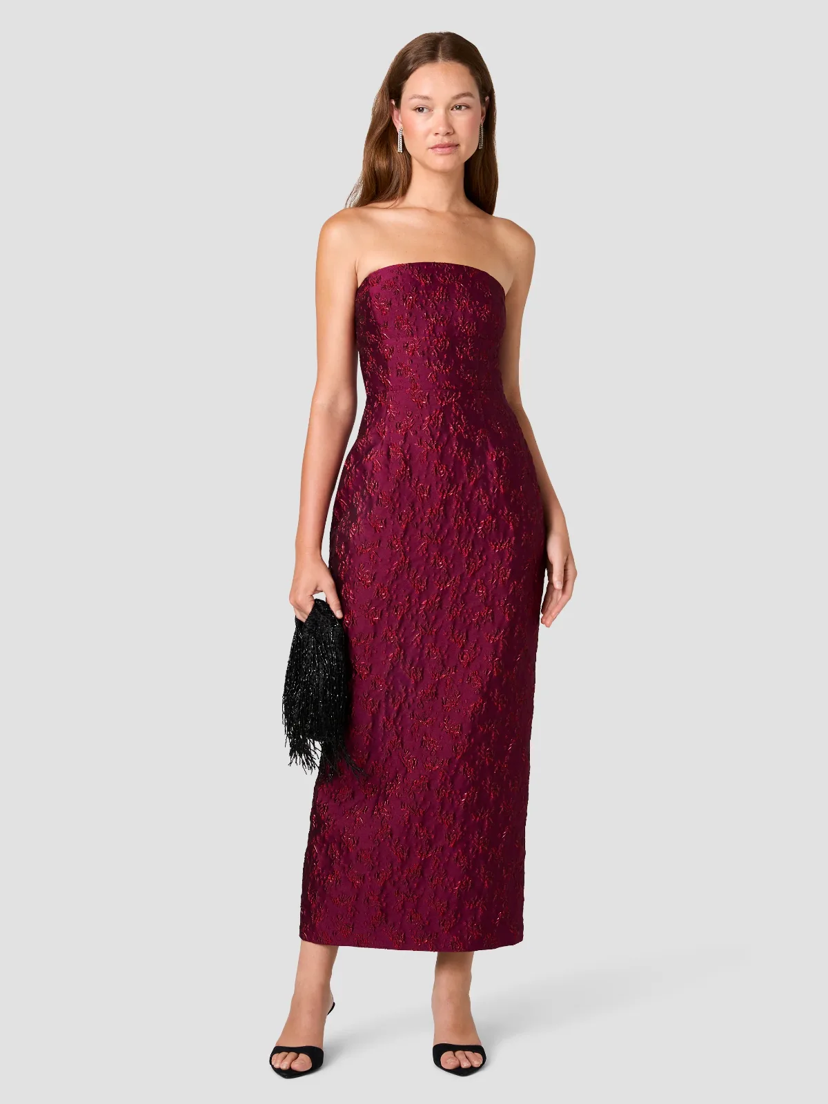 Anaya Floral Jacquard Strapless Column Dress