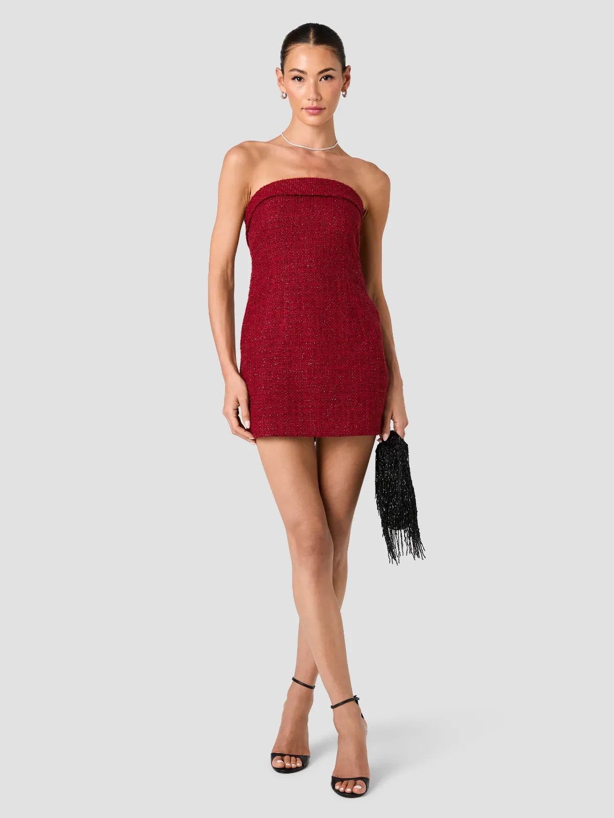 Shante Shimmer Tweed Strapless Mini Dress