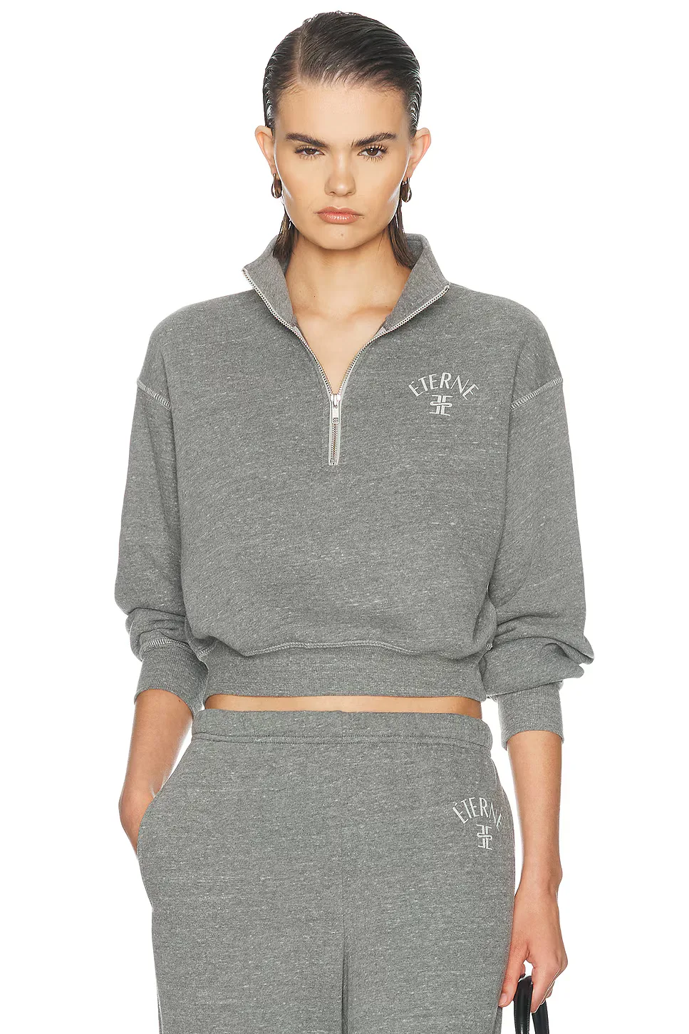 Cropped Half Zip Tri Blend Fleece Sweatshirt