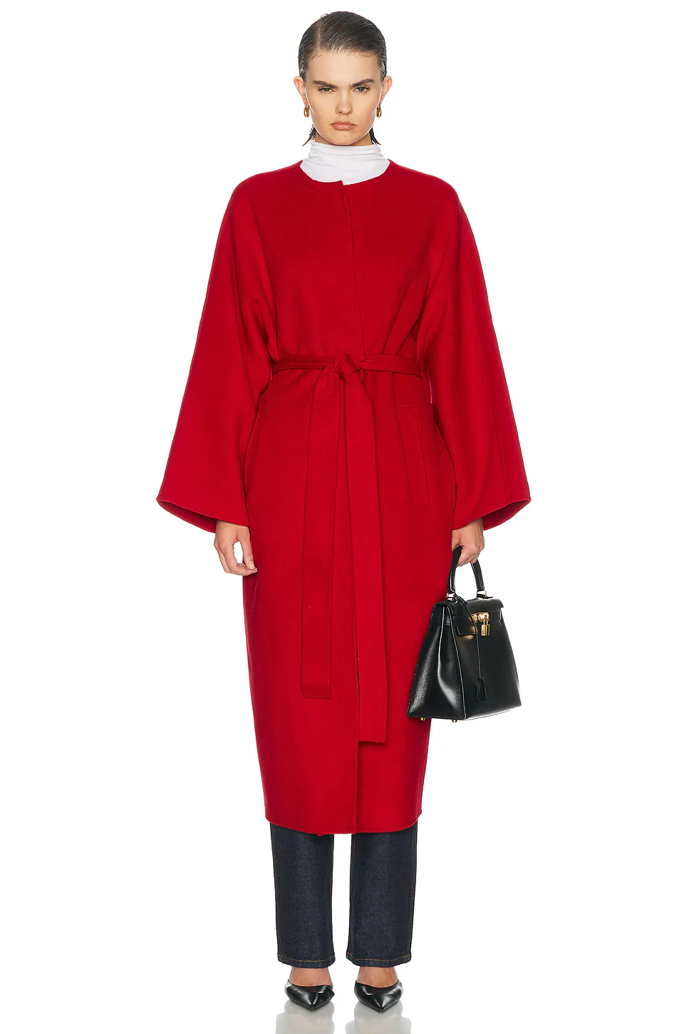 Collarless Cashmere Coat