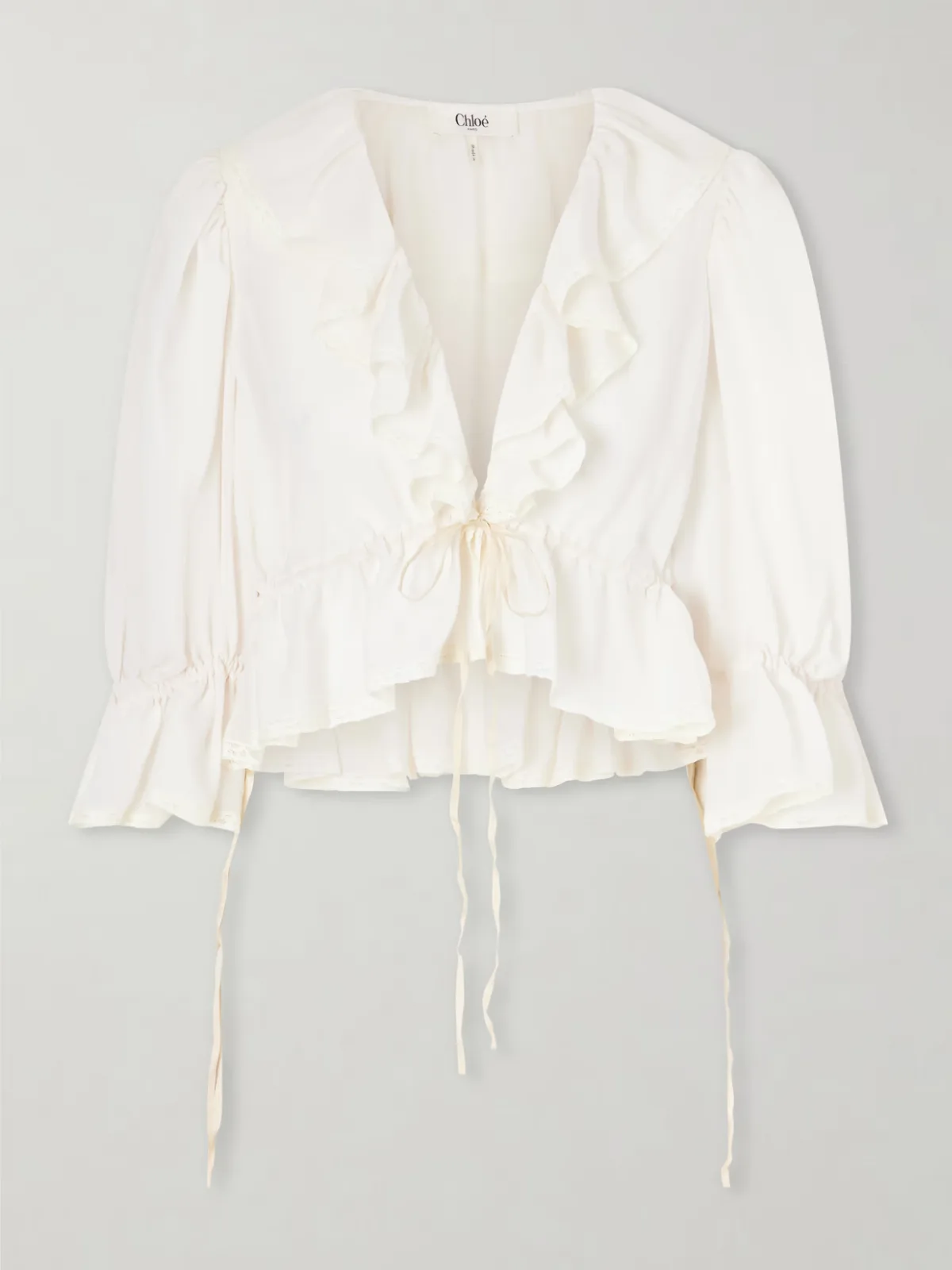 - Lace-trimmed Ruffled Silk-georgette Blouse -