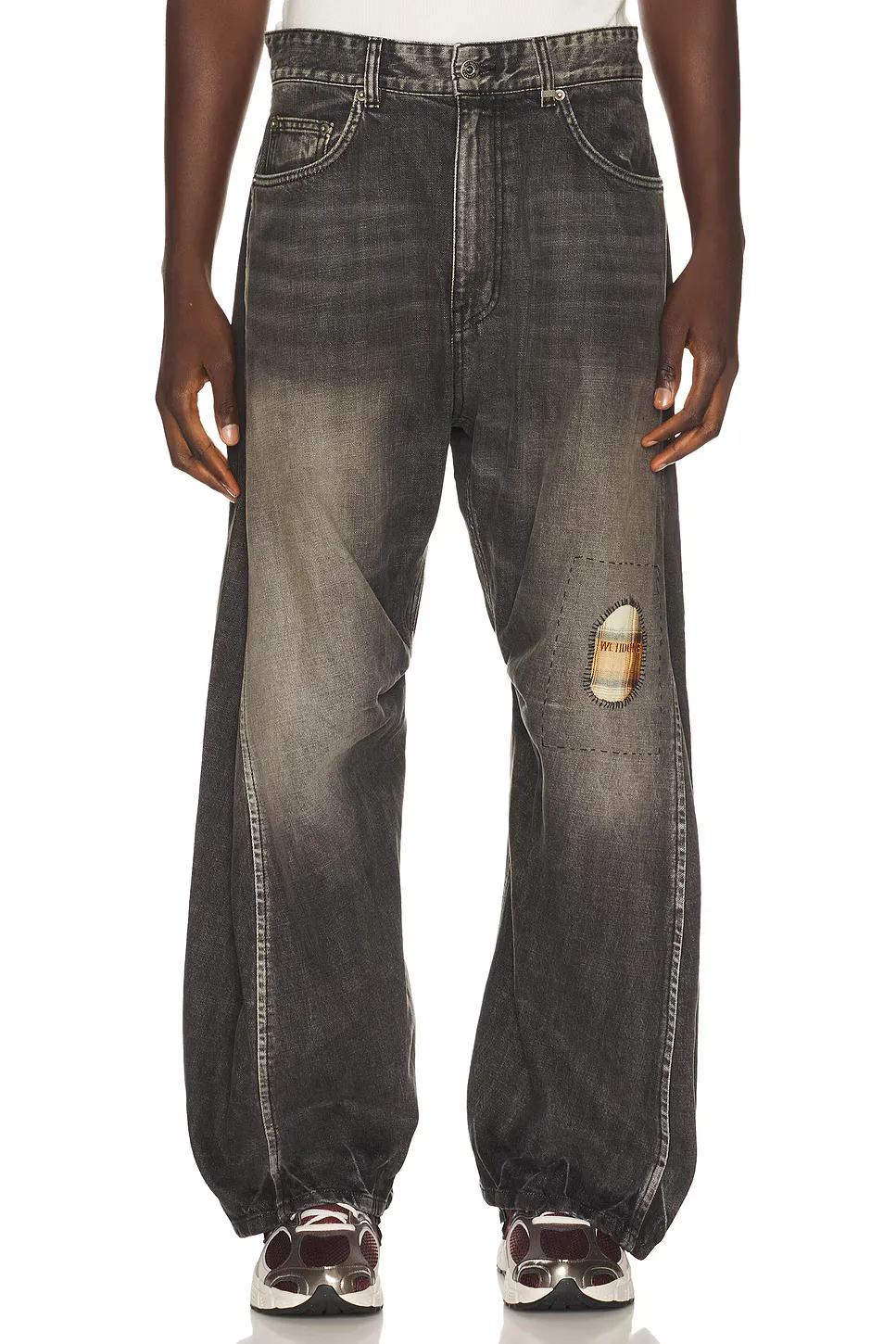 Repaired Check Curved Denim Jeans
