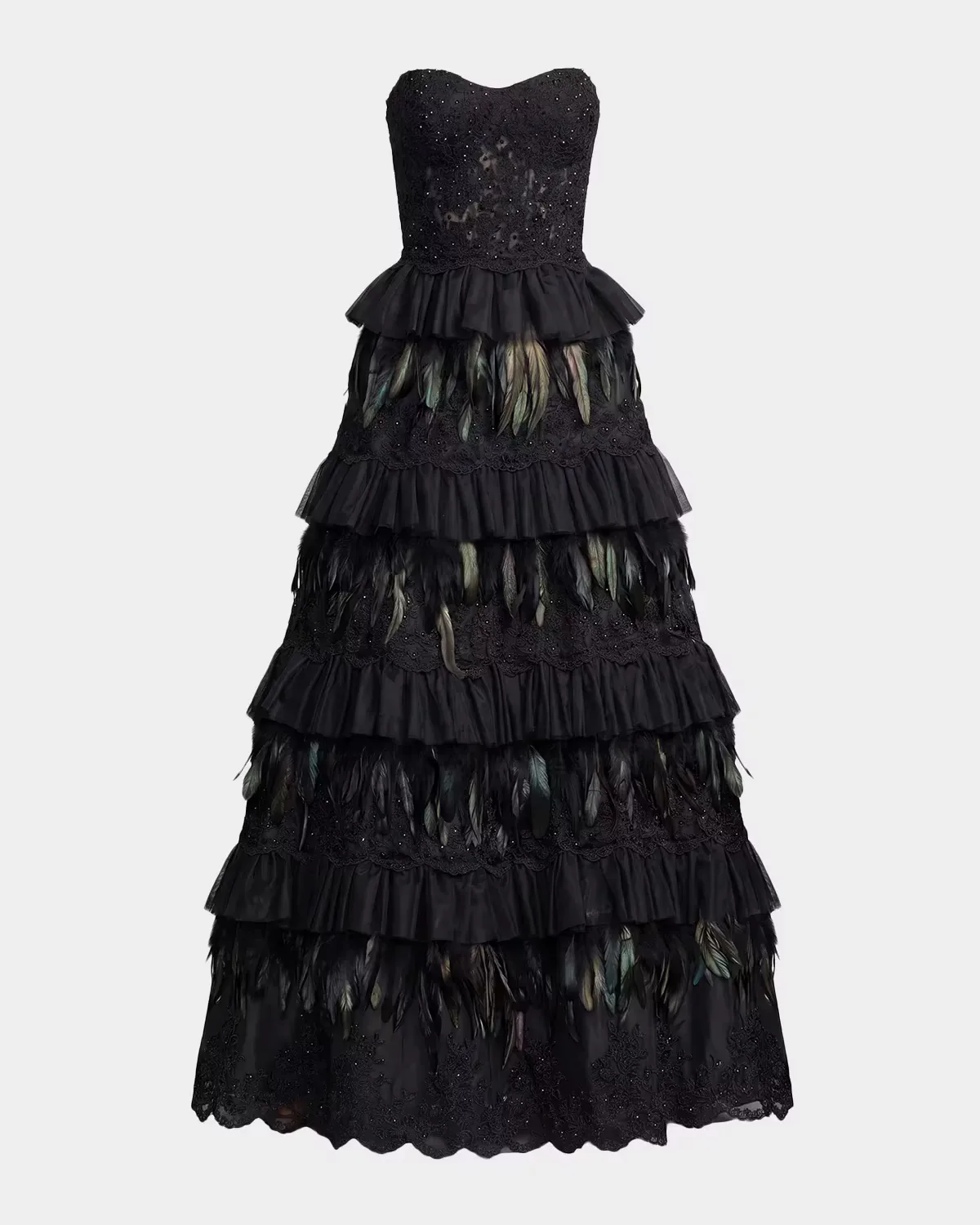 Embellished Tiered Strapless Gown