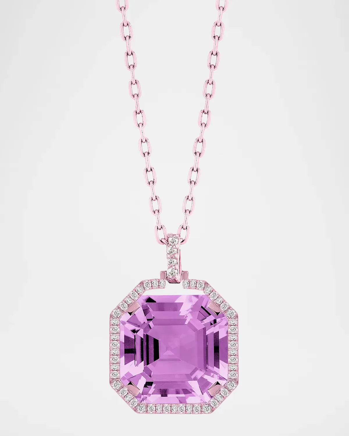 18K Rose Gold Gossip Lavender Amethyst Asscher-Cut Pendant Necklace with Diamonds by Goshwara