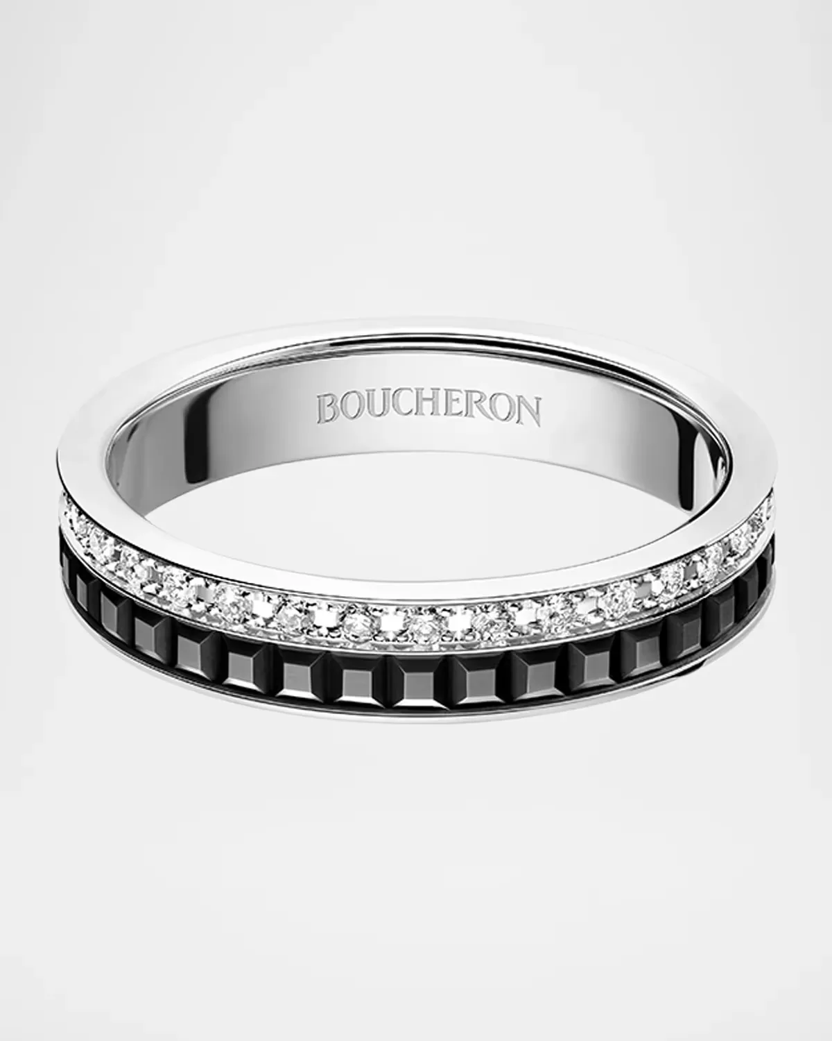 Quatre Black Edition 18K White Gold, 0.24 TCW Diamond & Black PVD Wedding Band Ring by Boucheron