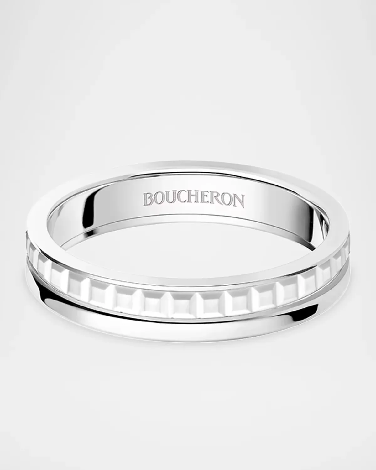 Quatre Double White Edition 18K White Gold & Hyceram Wedding Band Ring by Boucheron