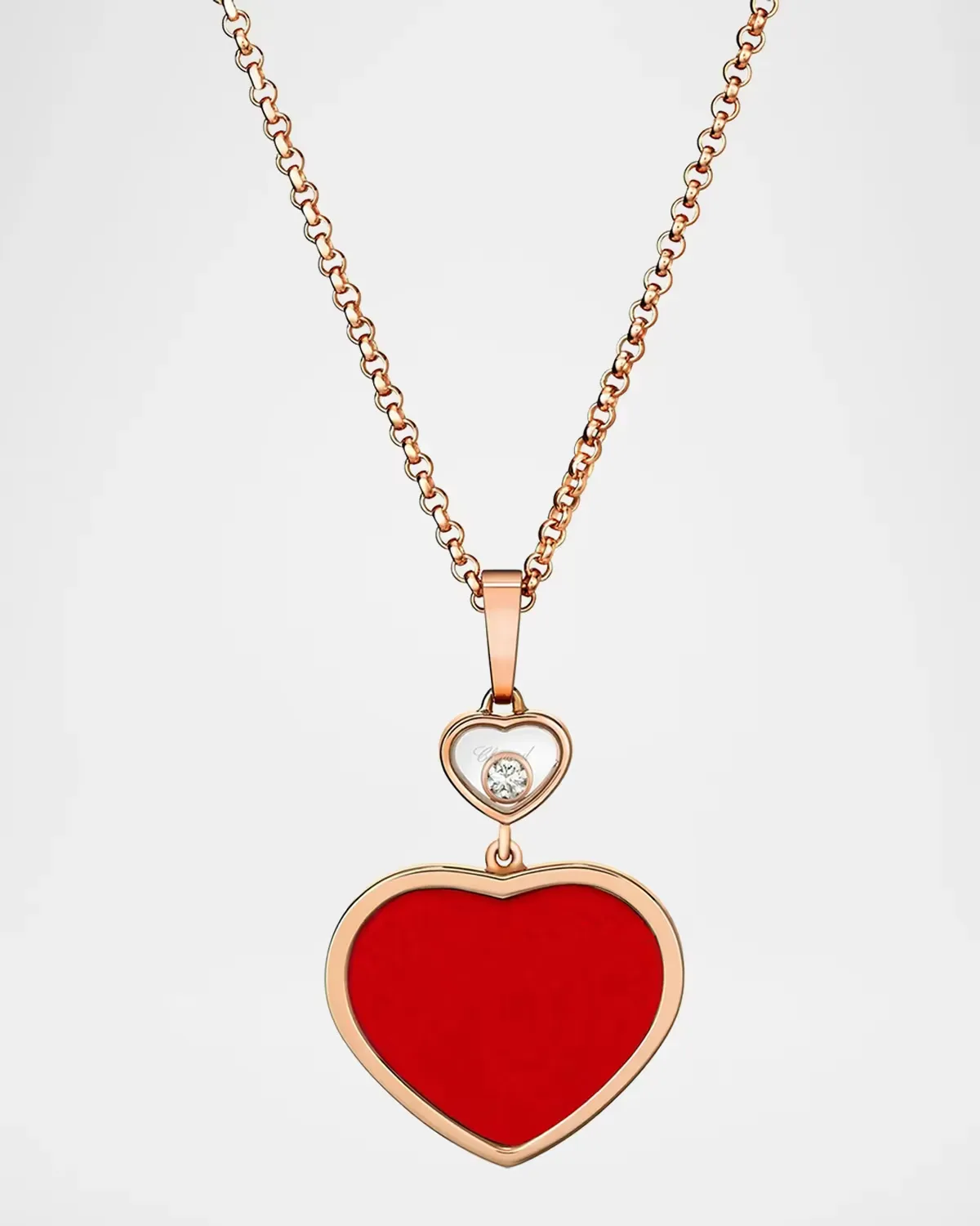 Happy Hearts 18K Rose Gold Red Stone Pendant Necklace with Diamond by Chopard