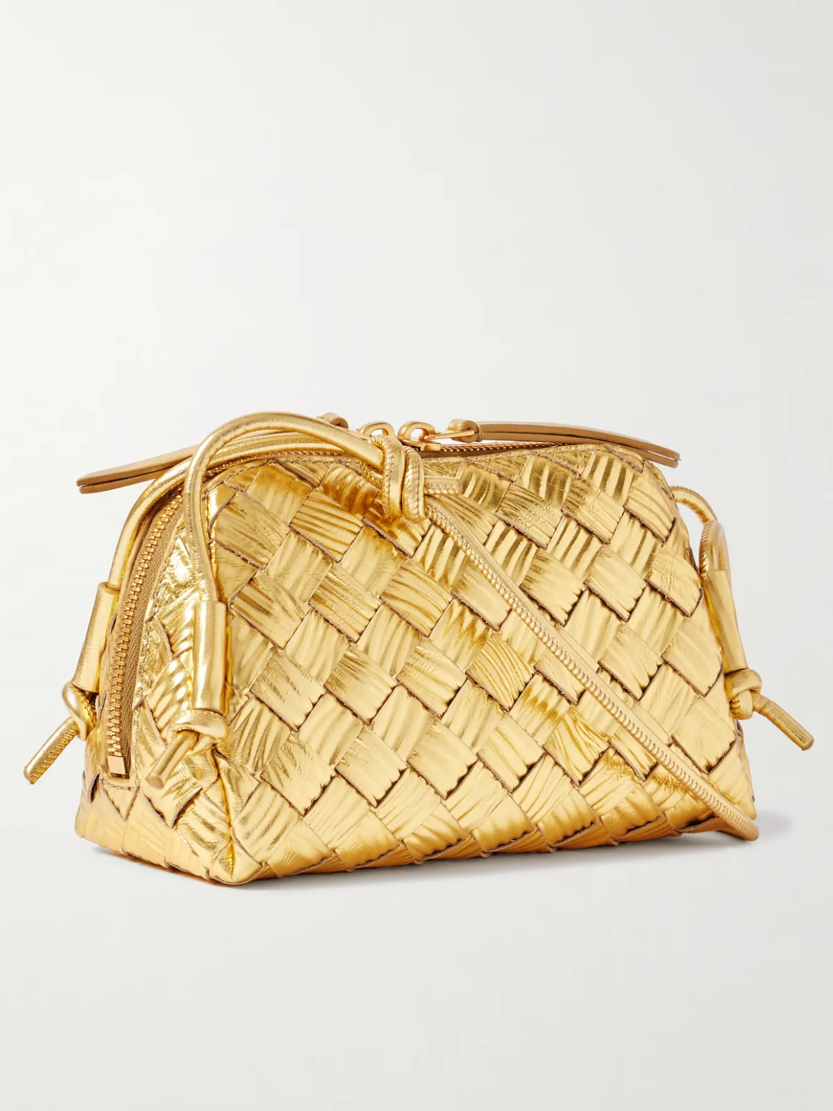 - Concert Pouch Intrecciato Metallic Textured-leather Shoulder Bag -