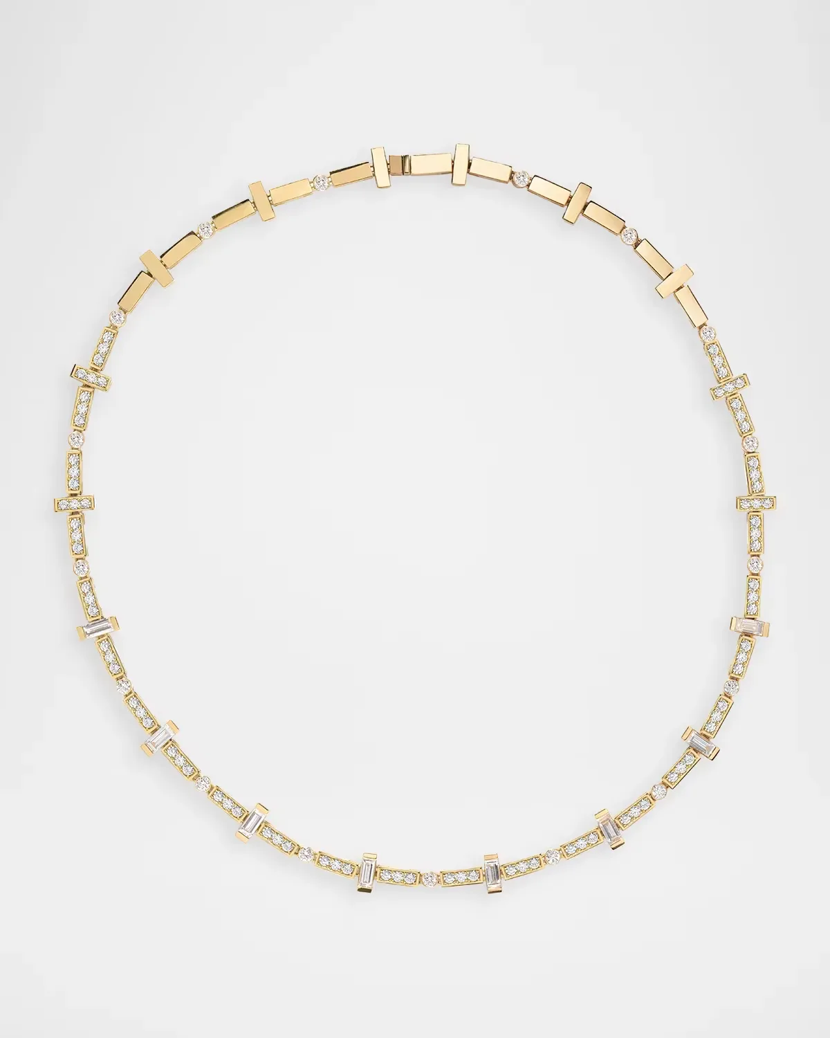 Scattered 18K Gold Bar and Diamond Tennis Necklace