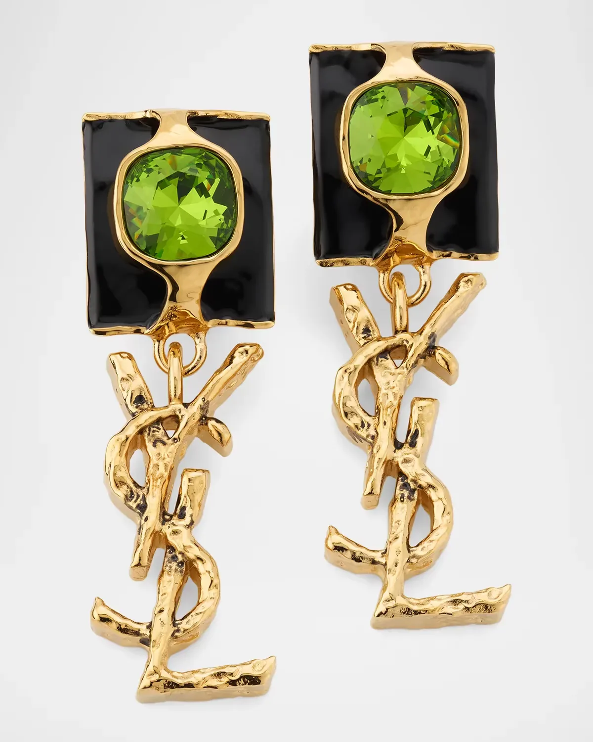 YSL Pendant Rhinestone & Enamel Earrings by Saint Laurent