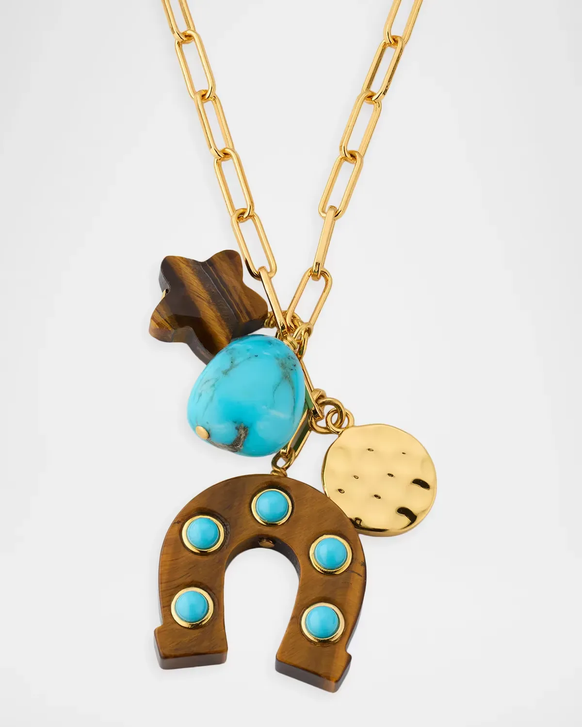 22K Gold-Plated Turquoise and Tiger's Eye Charm Necklace by NEST Jewelry