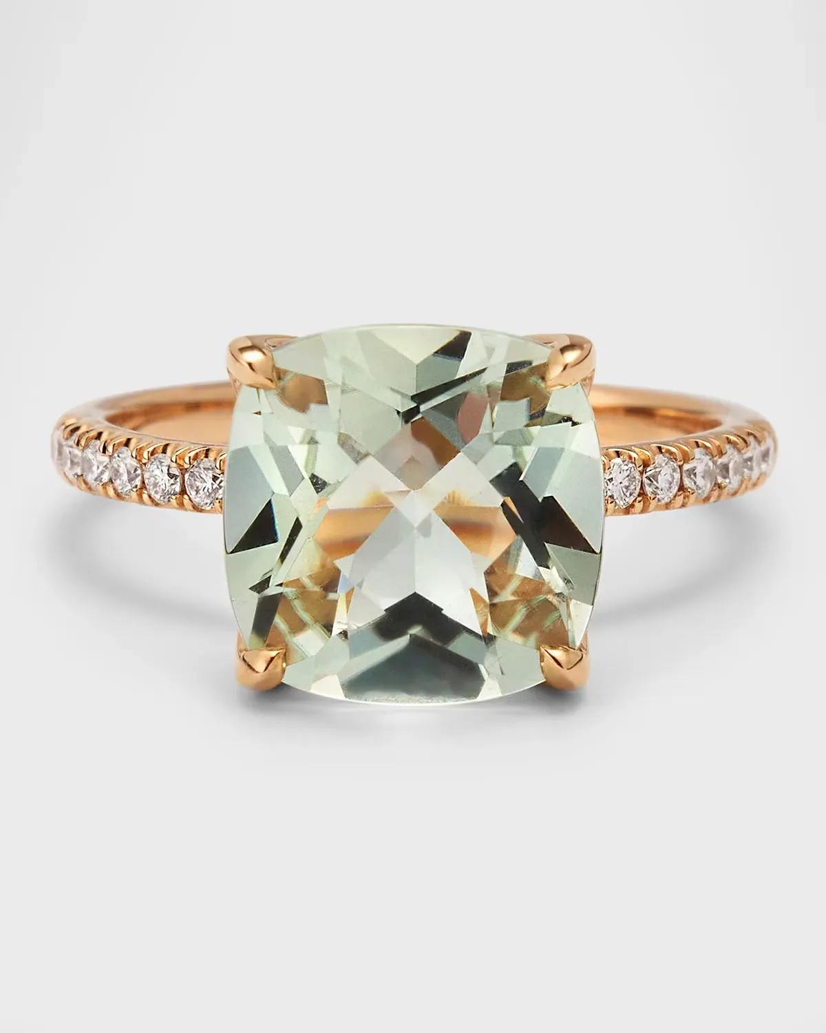 18K Rose Gold Green Quartz Statement Ring with Diamonds by Lisa Nik
