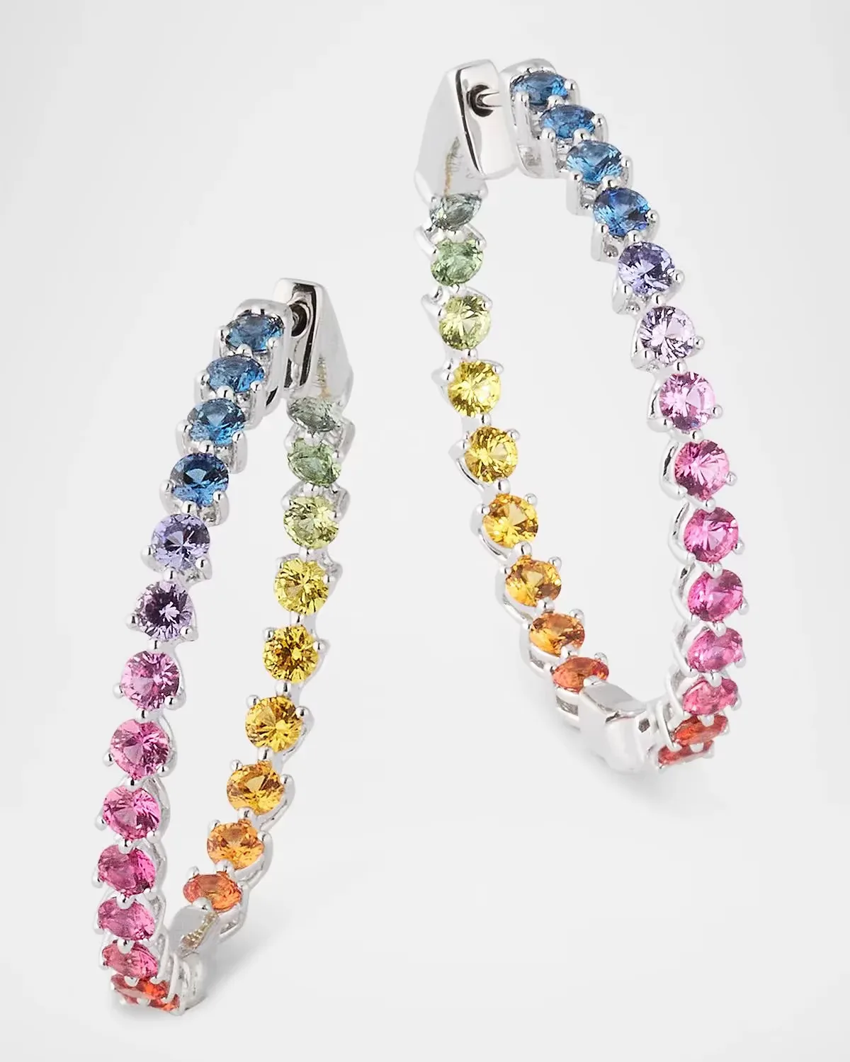 18K White Gold Rainbow Sapphire Hoop Earrings by Lisa Nik