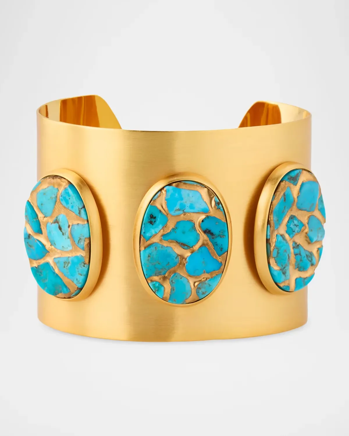Brushed Gold Turquoise Nugget Cuff Bracelet by NEST Jewelry
