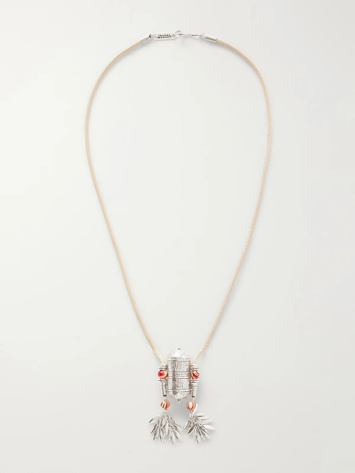 - Janis Silver-tone, Leather And Wood Necklace -