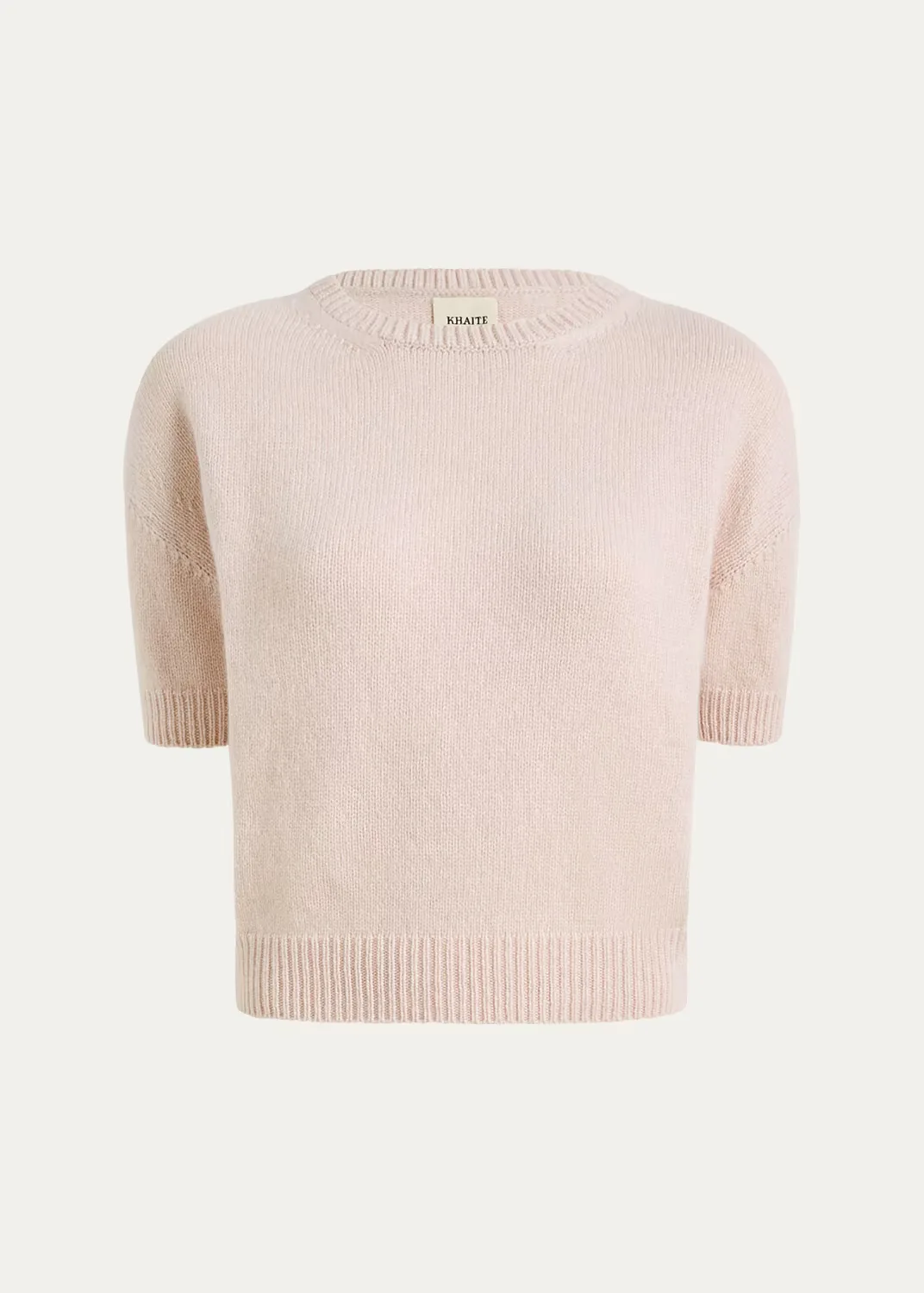 Shimmering Cashmere Short-Sleeve Crewneck Sweater by Khaite