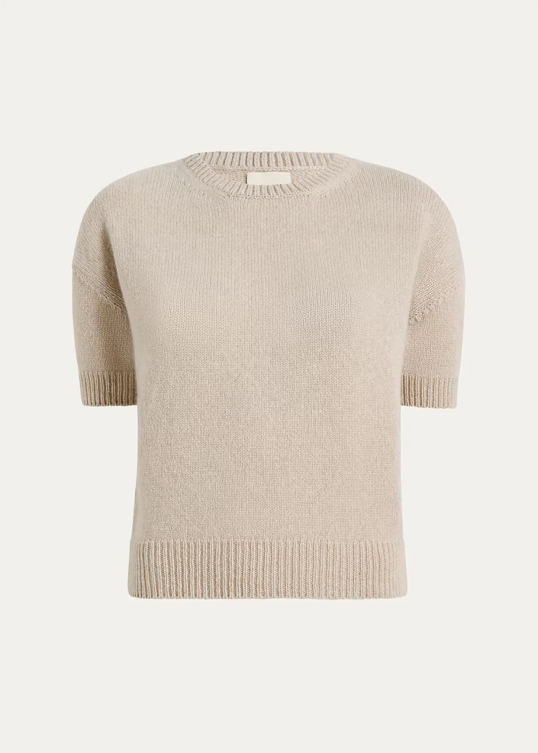 Shimmering Cashmere Short-Sleeve Crewneck Sweater