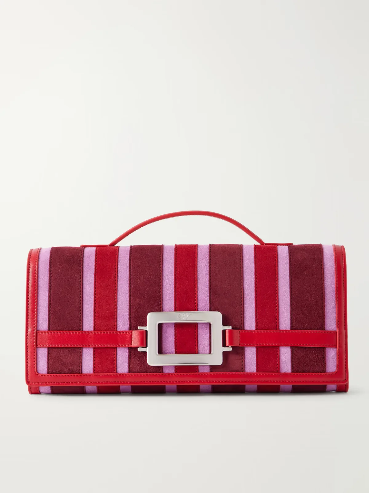 - Belle Vivier Buckled Leather-trimmed Striped Suede Clutch -