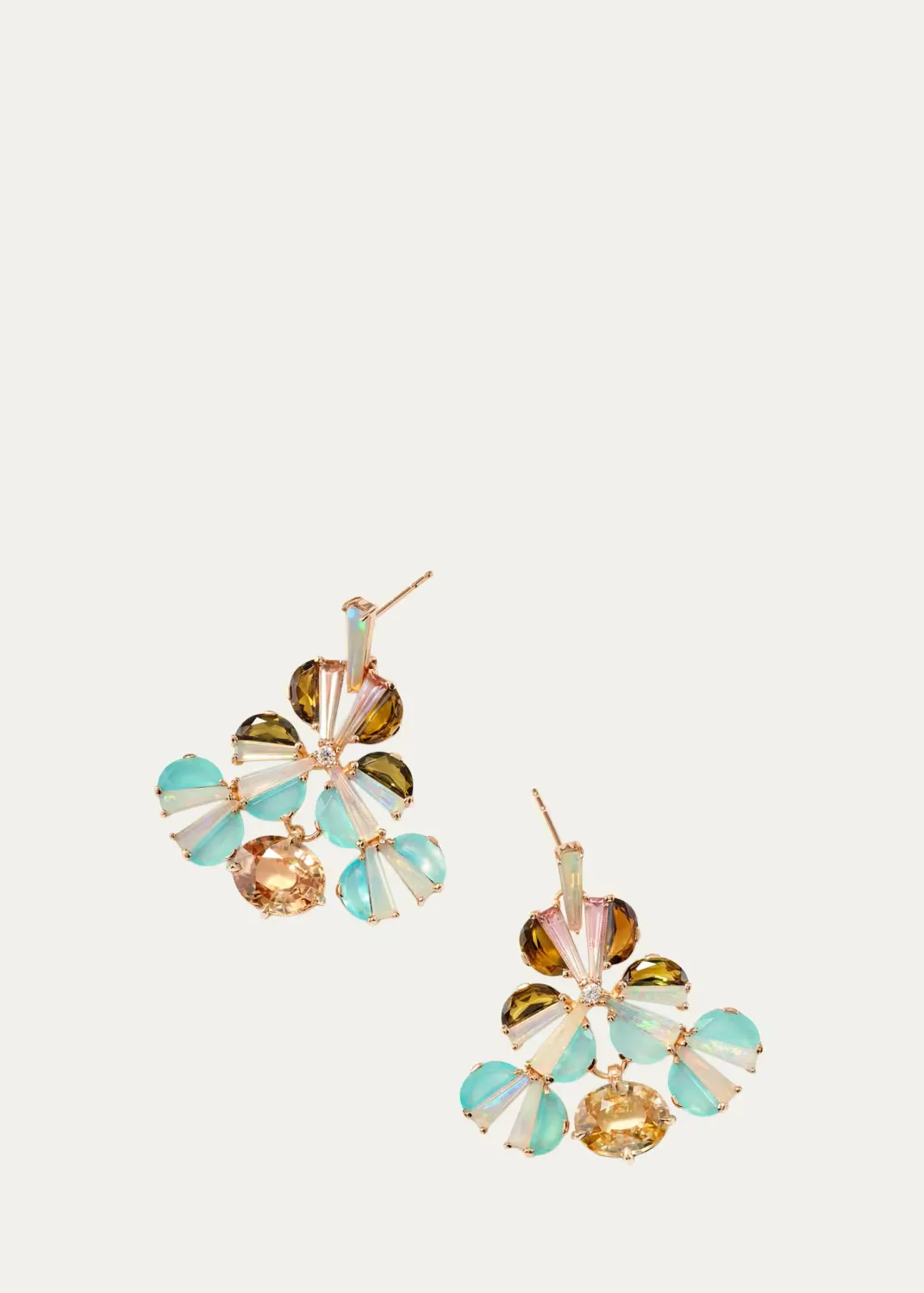 20K Rose Gold Empire Earrings with Half Moon Gemstones by Nak Armstrong