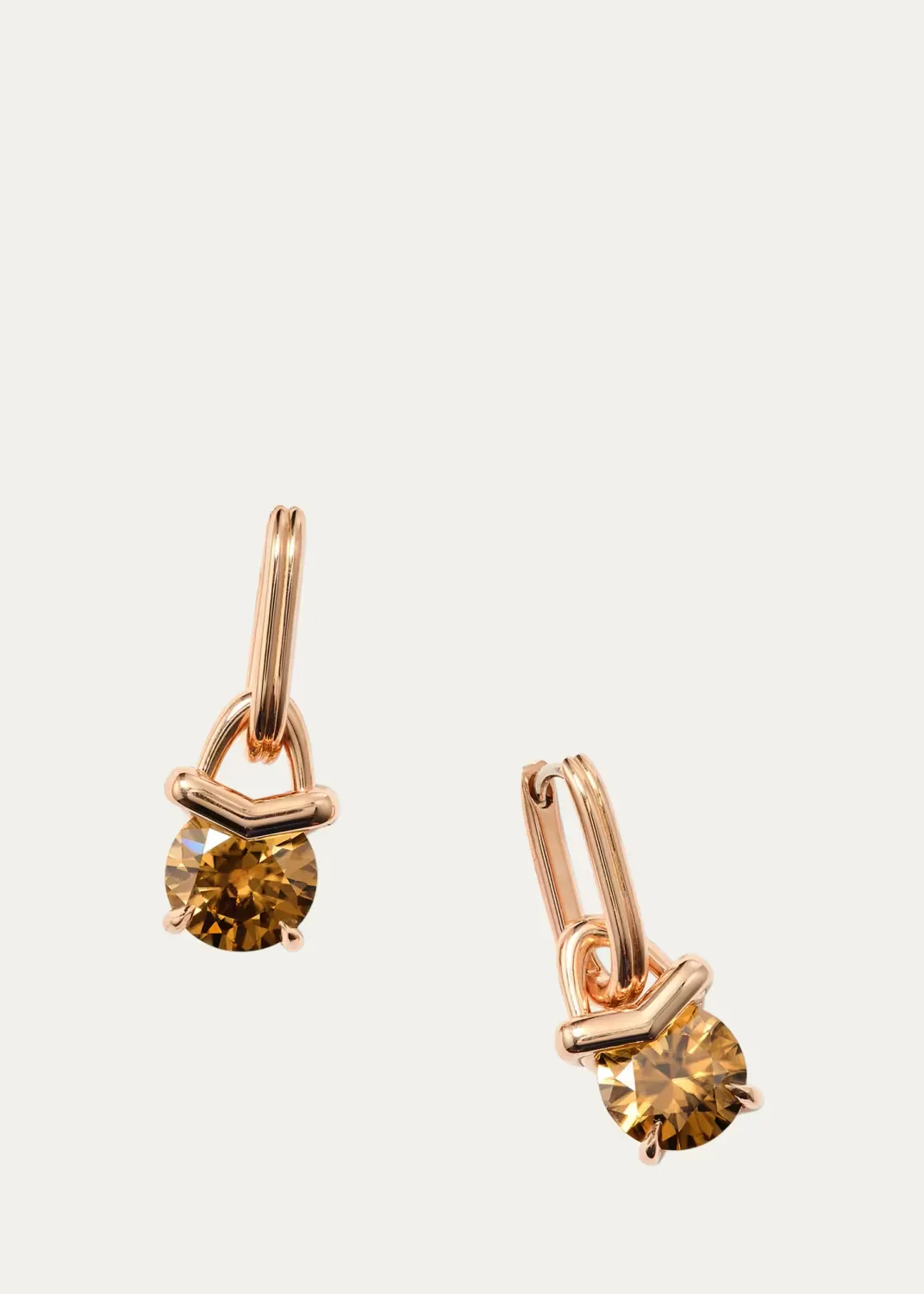 20K Yellow Gold Chevron Huggie Earrings with Brown Zircon by Nak Armstrong