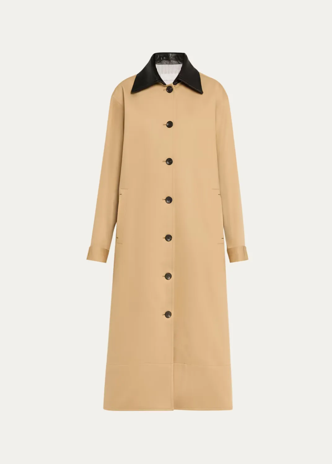 Leather-Collar A-Line Long Swing Coat