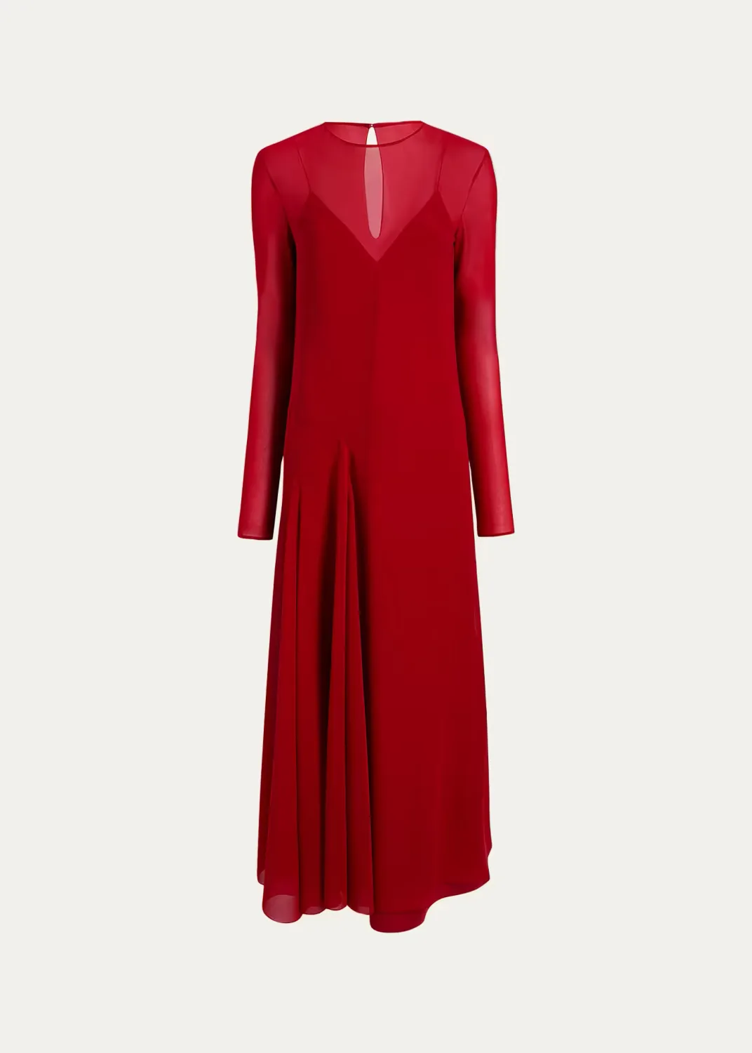 Scarlett Long-Sleeve Silk Draped Panel Midi Dress