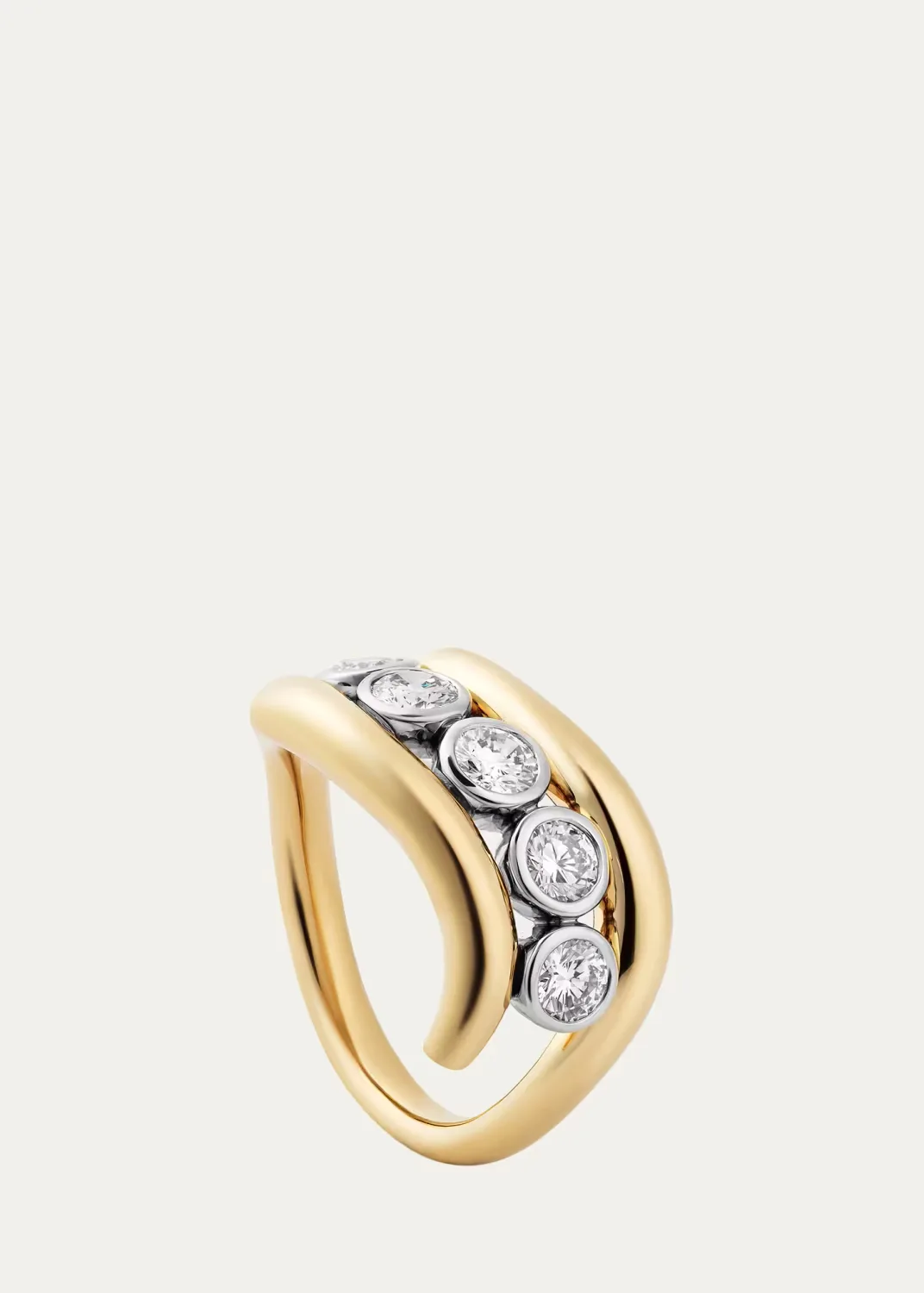 14K Yellow Gold Runway Bypass Ring with Diamonds