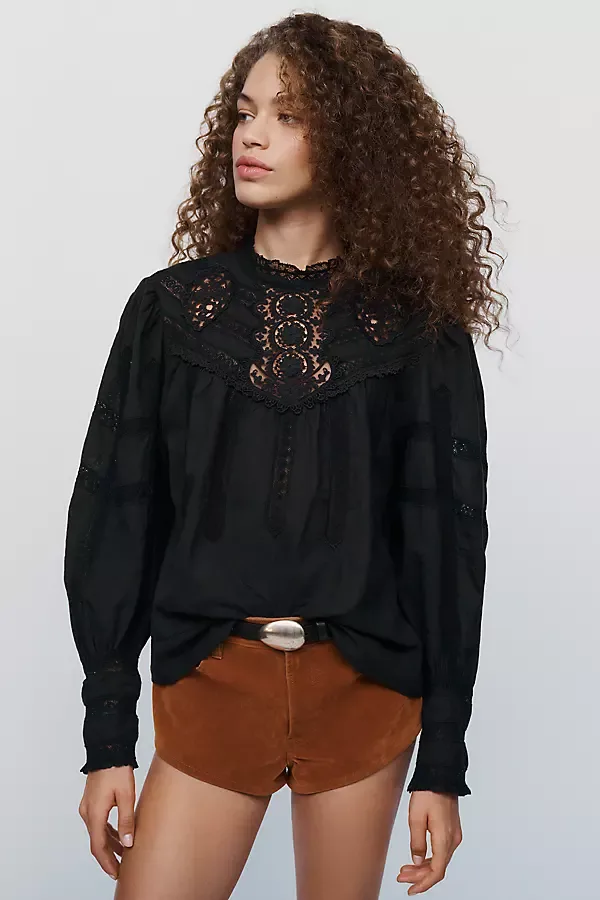 Tamsin Cotton Lace Crewneck Blouse